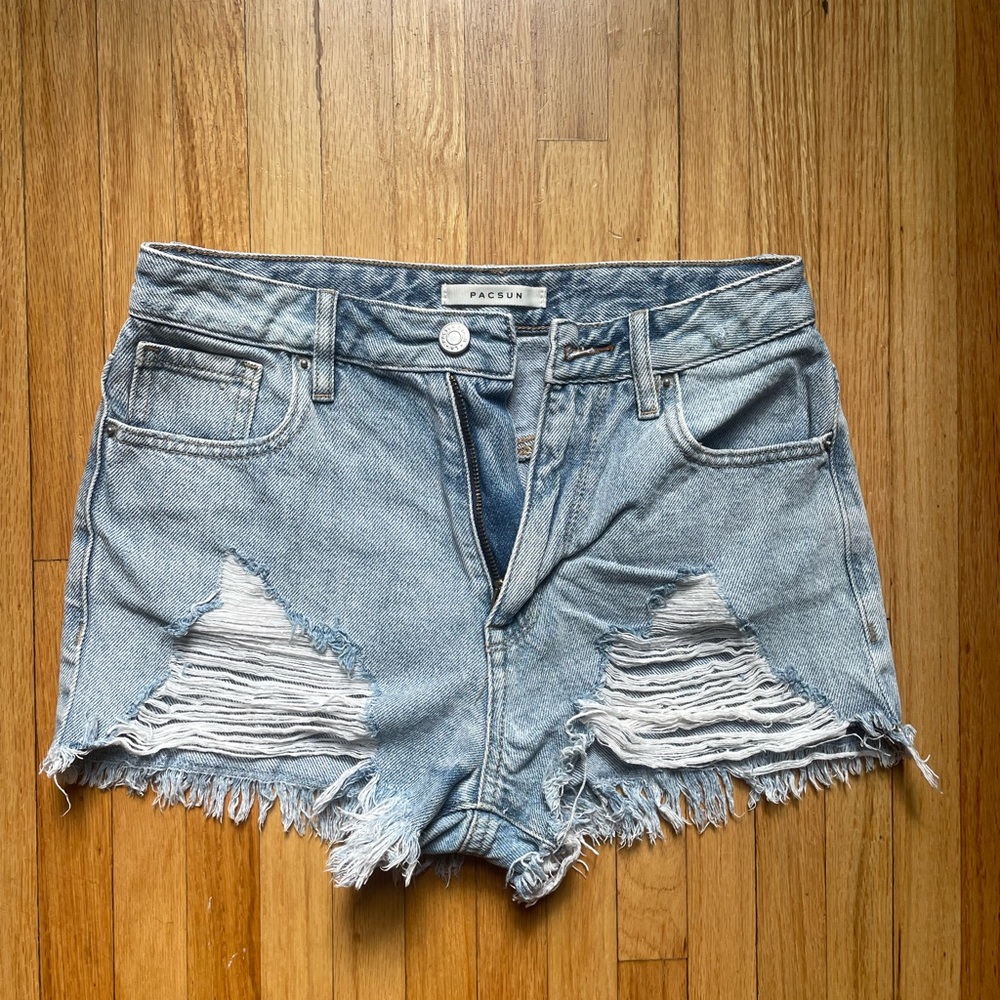 PacSun Light Wash Distressed High Rise Denim Shorts